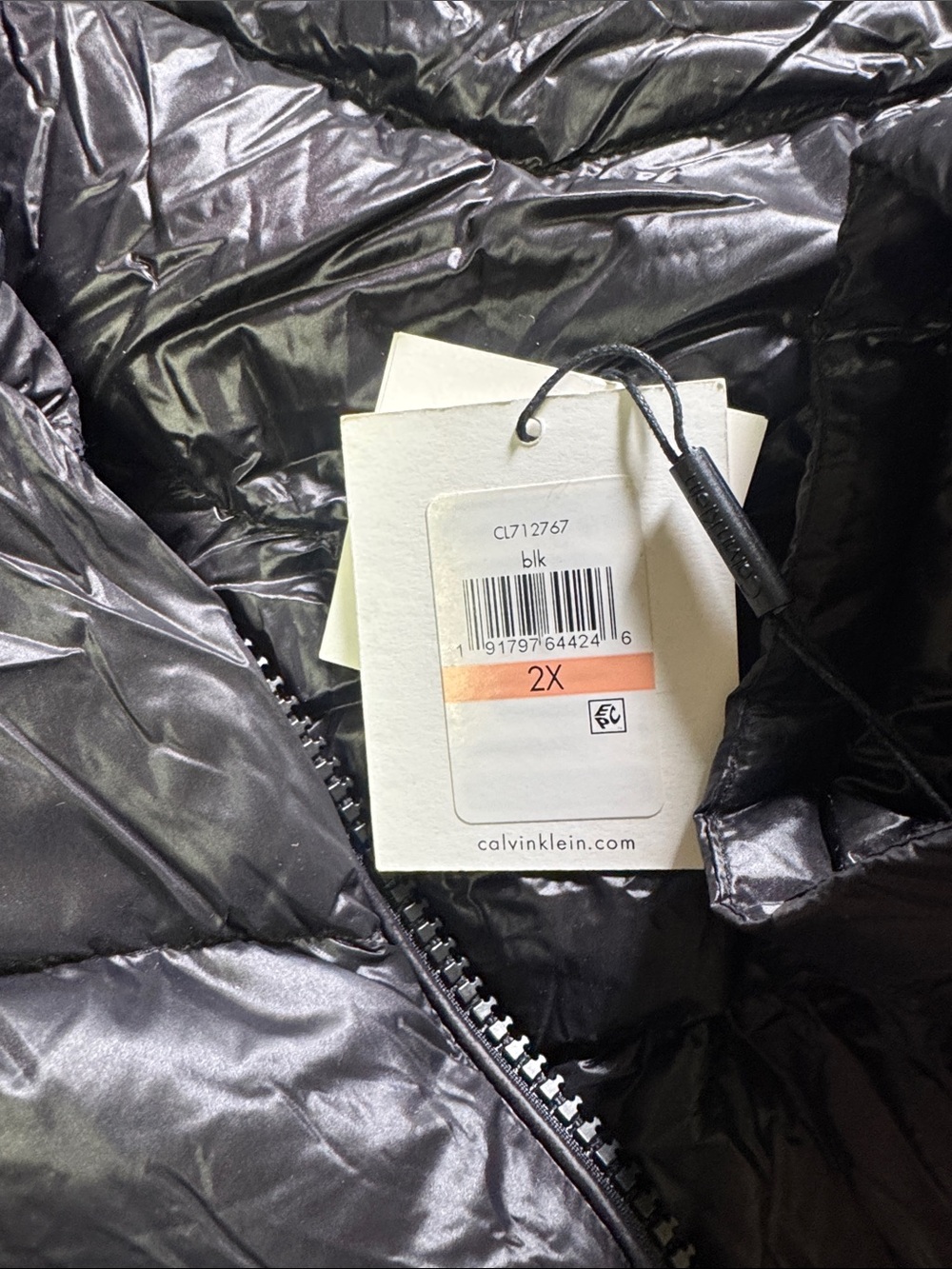 Calvin Klein Glossy Black Hooded Puffer Coat - Picture 2 of 8